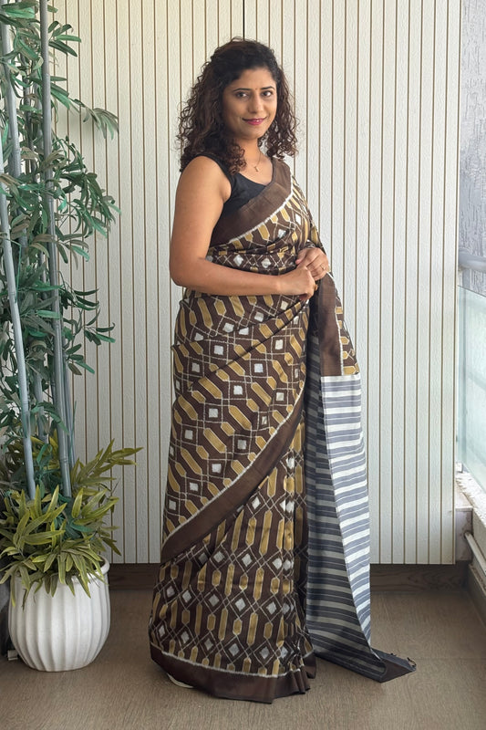 Exclusive Odisha Ikkat Pure Silk Saree- Dark Olive