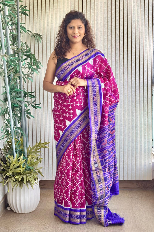 Bandha Body Khandua Ikkat Silk Saree - Dual shine Magenta