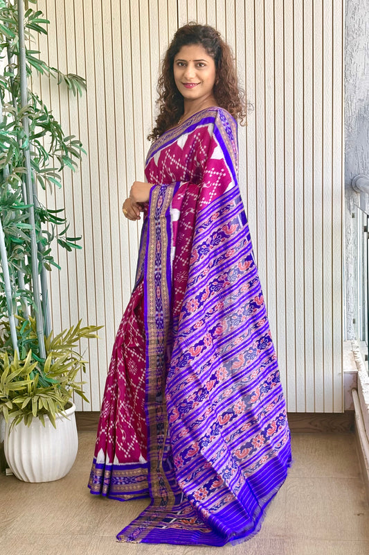 Bandha Body Khandua Ikkat Silk Saree - Dual shine Magenta