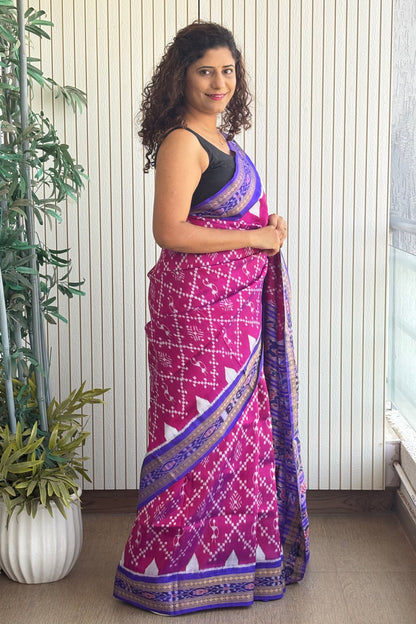 Bandha Body Khandua Ikkat Silk Saree - Dual shine Magenta