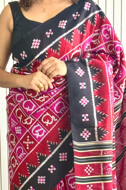 Exclusive Ikkat Pure Silk Saree-  Odia Varnamala With Airabat Palla