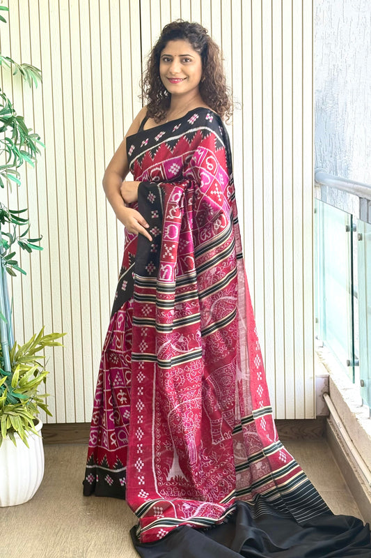 Exclusive Ikkat Pure Silk Saree-  Odia Varnamala With Airabat Palla