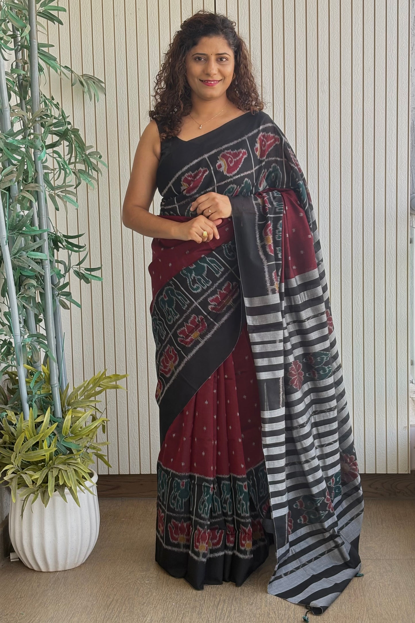 Exclusive Odisha Ikkat Khandua Cotton Saree -Maroon