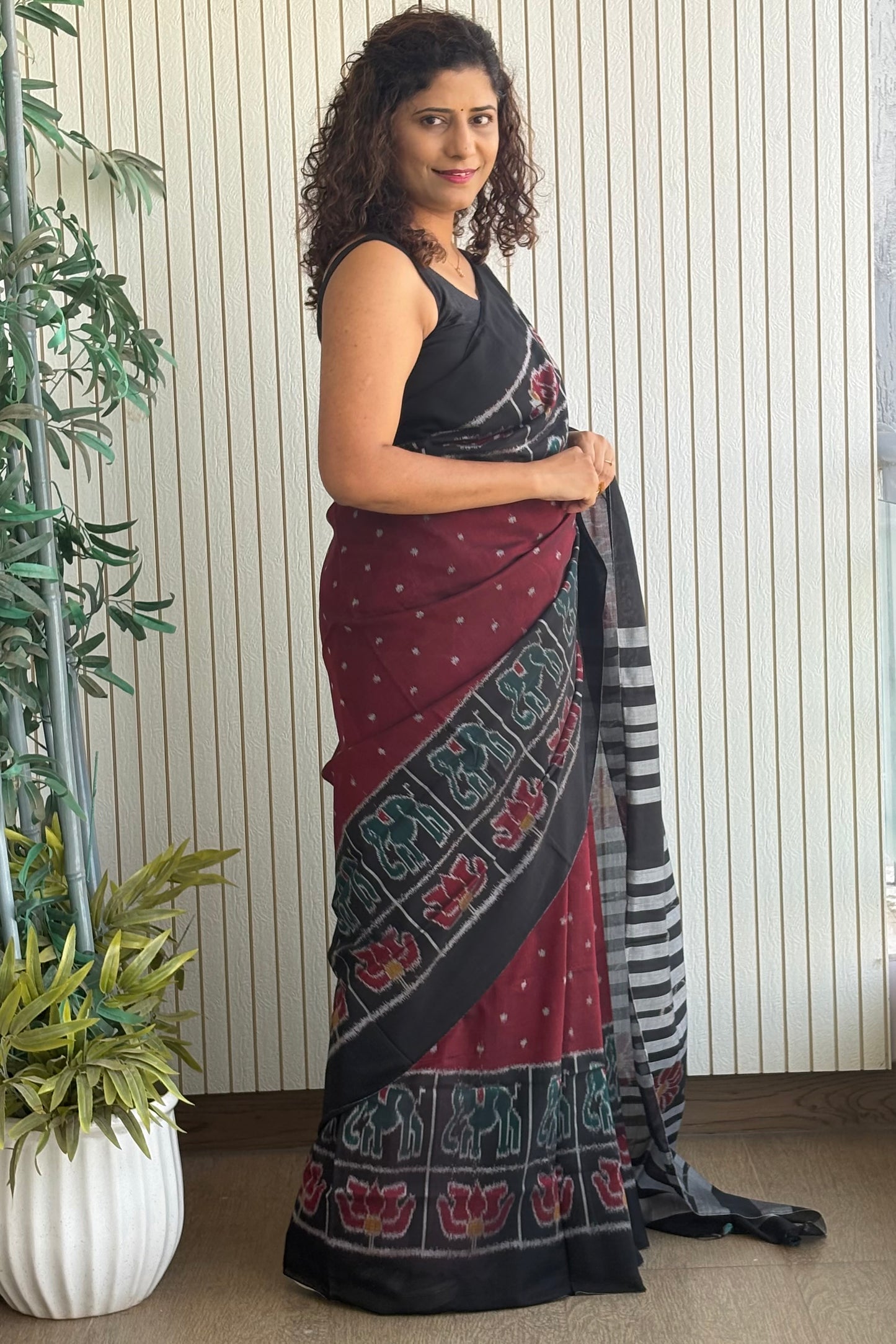 Exclusive Odisha Ikkat Khandua Cotton Saree -Maroon