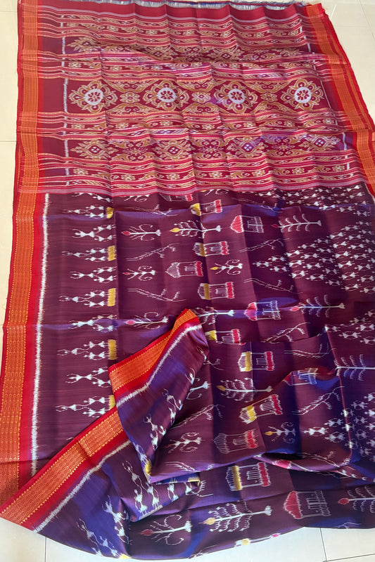 Exclusive Odisha Ikkat Pure Silk Saree- Shot Coffee