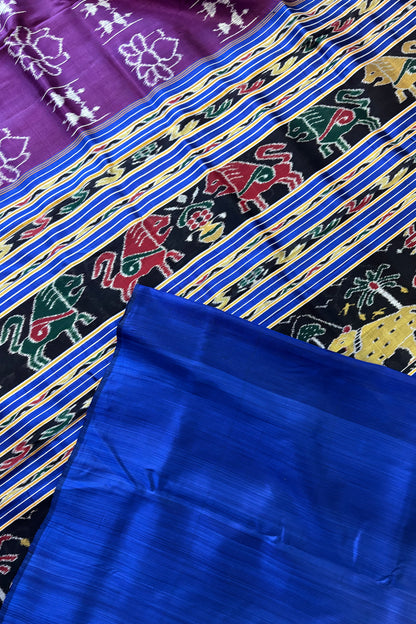 Exclusive Khandua Ikkat Silk Saree - Aubergine