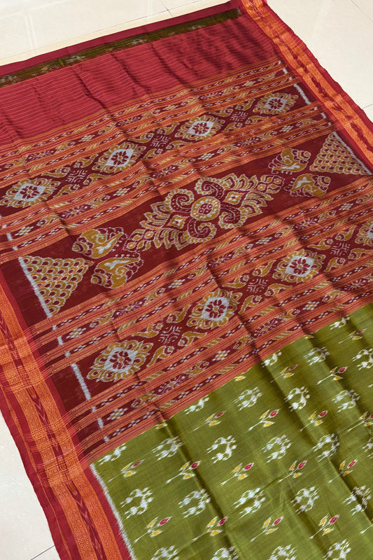 Odisha Ikkat Khandua Pure Silk Saree- Mehndi Green