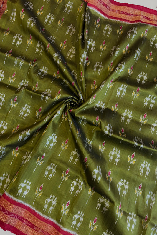 Odisha Ikkat Khandua Pure Silk Saree- Mehndi Green