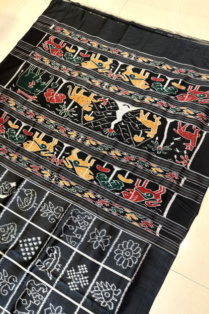 Exclusive Odisha Ikkat Nabakothi Pure Silk Saree- Black