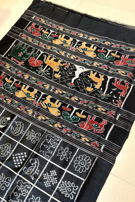 Exclusive Odisha Ikkat Nabakothi Pure Silk Saree- Black