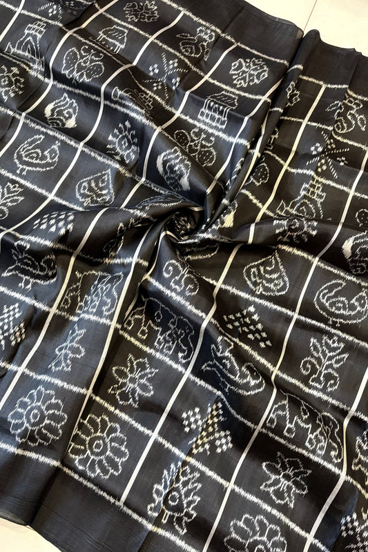 Exclusive Odisha Ikkat Nabakothi Pure Silk Saree- Black