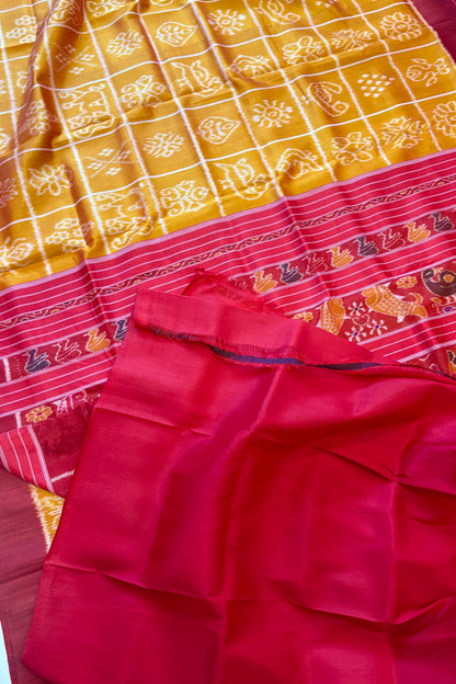 Exclusive Odisha Ikkat Nabakothi Pure Silk Saree- Dual tone Yellow