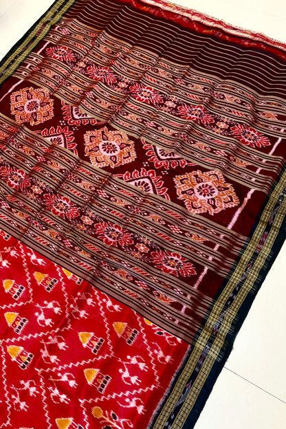 Odisha Ikkat Khandua Pure Silk Saree- Red