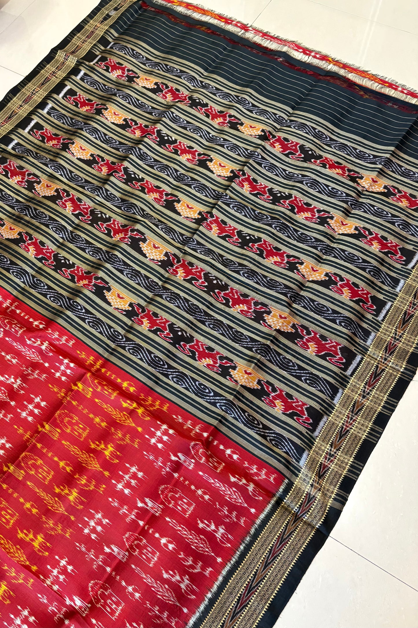 Odisha Ikkat Khandua Pure Silk Saree- Deep Red
