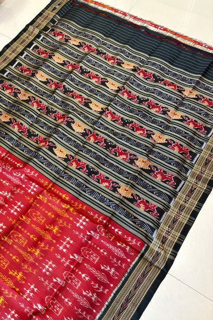 Odisha Ikkat Khandua Pure Silk Saree- Deep Red