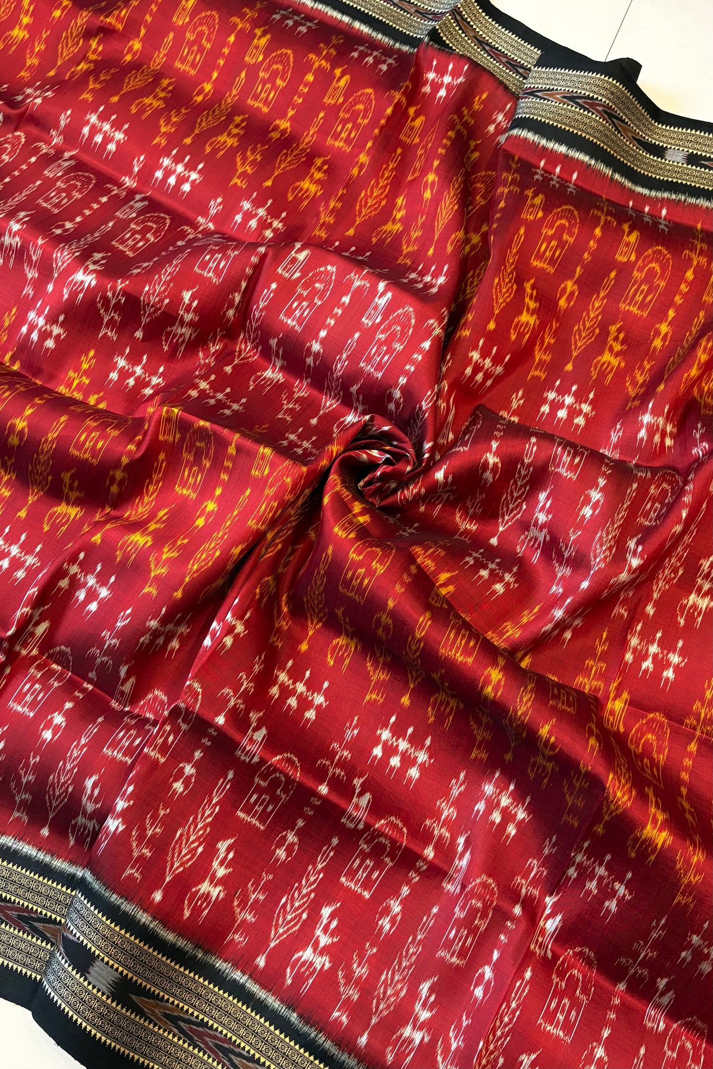 Odisha Ikkat Khandua Pure Silk Saree- Deep Red