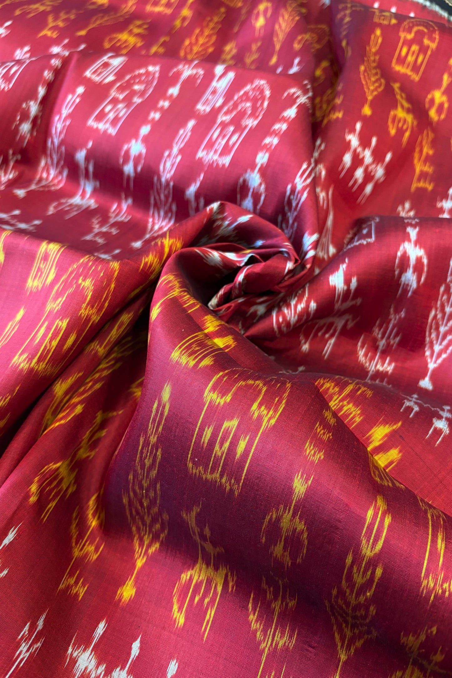 Odisha Ikkat Khandua Pure Silk Saree- Deep Red