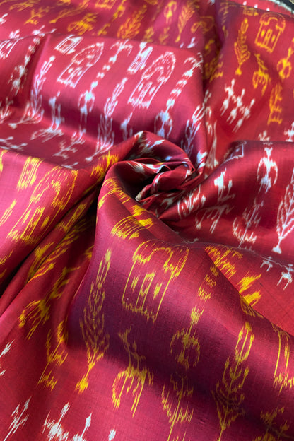 Odisha Ikkat Khandua Pure Silk Saree- Deep Red