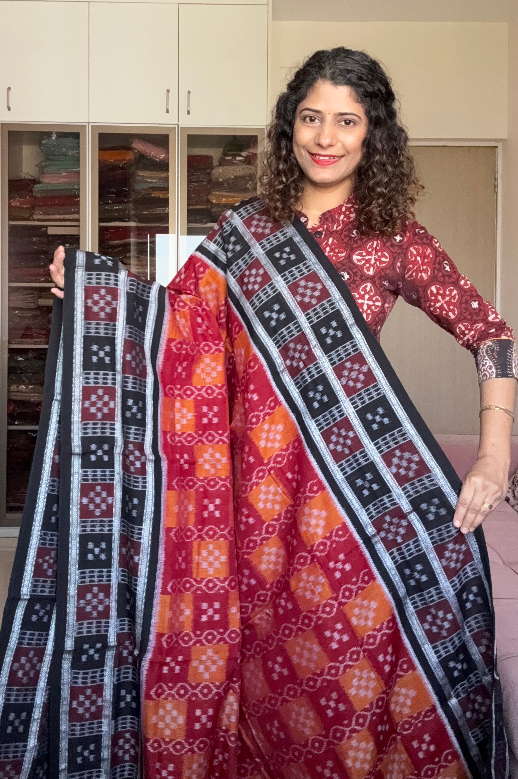 Exclusive Double Pasapali Border Ikkat Cotton Saree Maroon – My