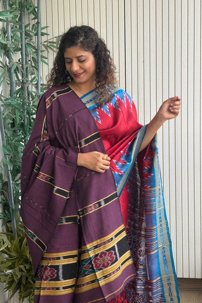 Odisha Ikkat Pure Cotton Stole-Burgundy
