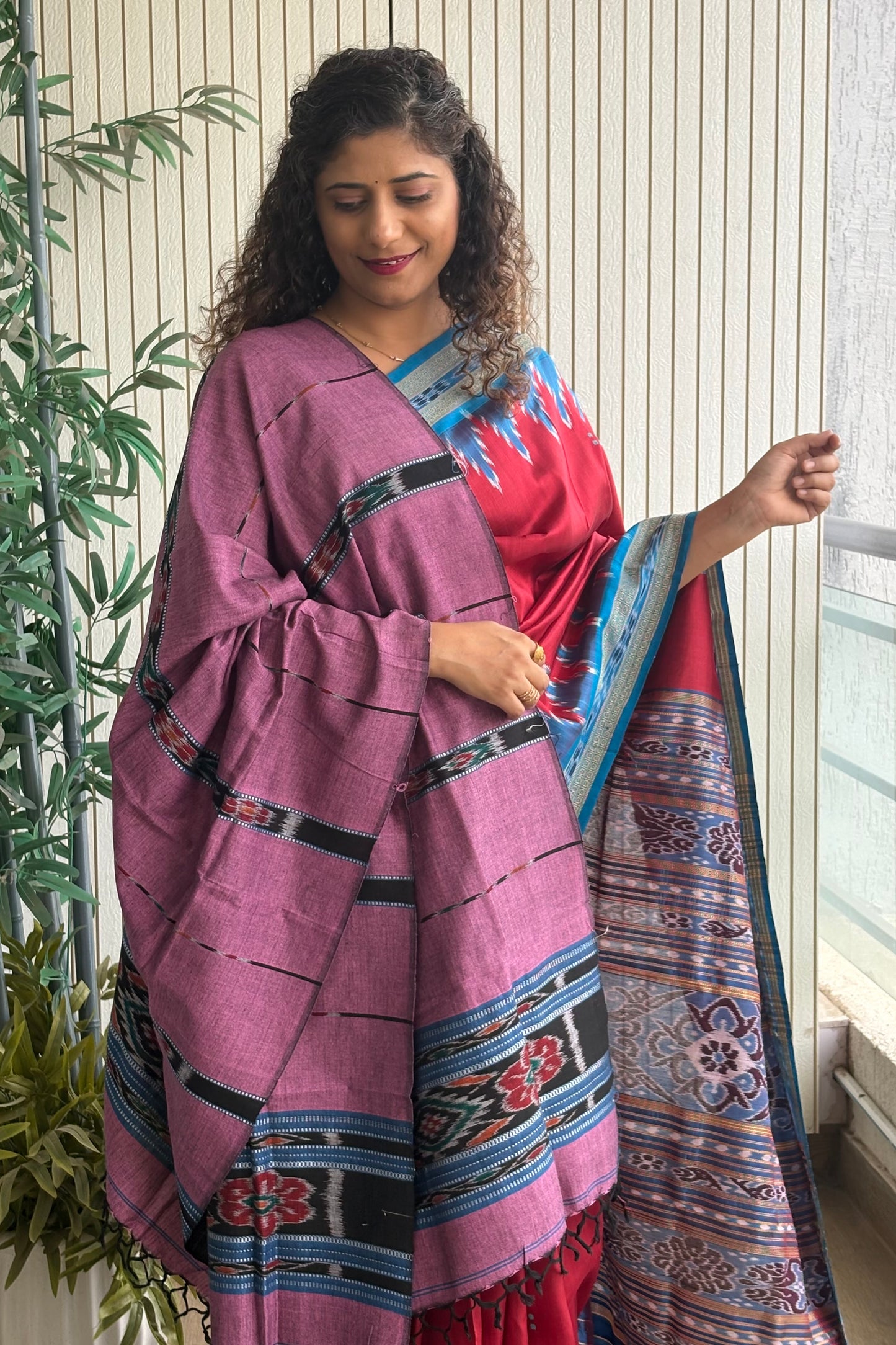 Odisha Ikkat Pure Cotton Stole-Mauve