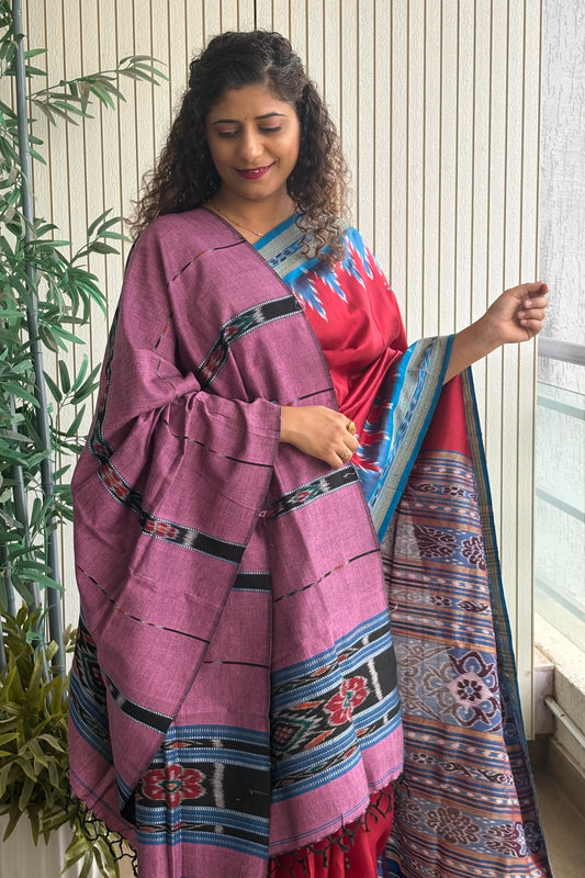 Odisha Ikkat Pure Cotton Stole-Mauve