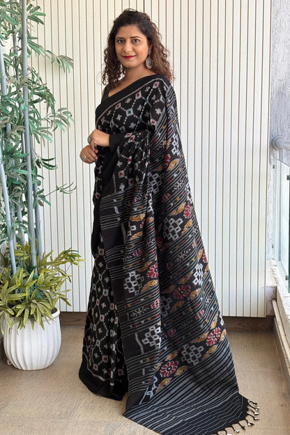 Exclusive Odisha Ikkat Khandua Cotton Saree - Black