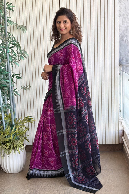 Odisha Ikkat Khandua Cotton Saree- Purple