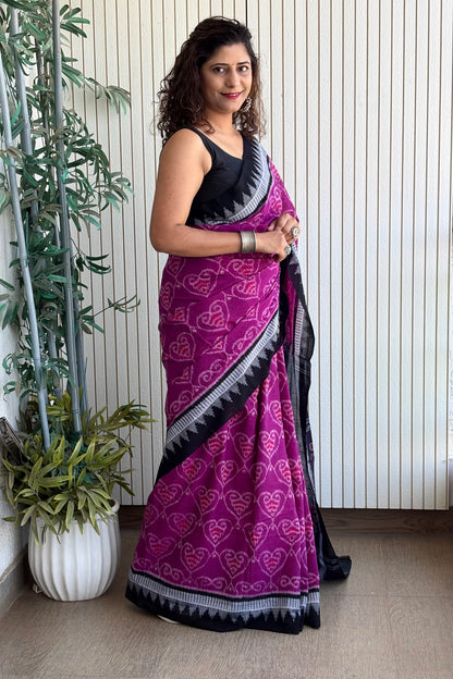 Odisha Ikkat Khandua Cotton Saree- Purple