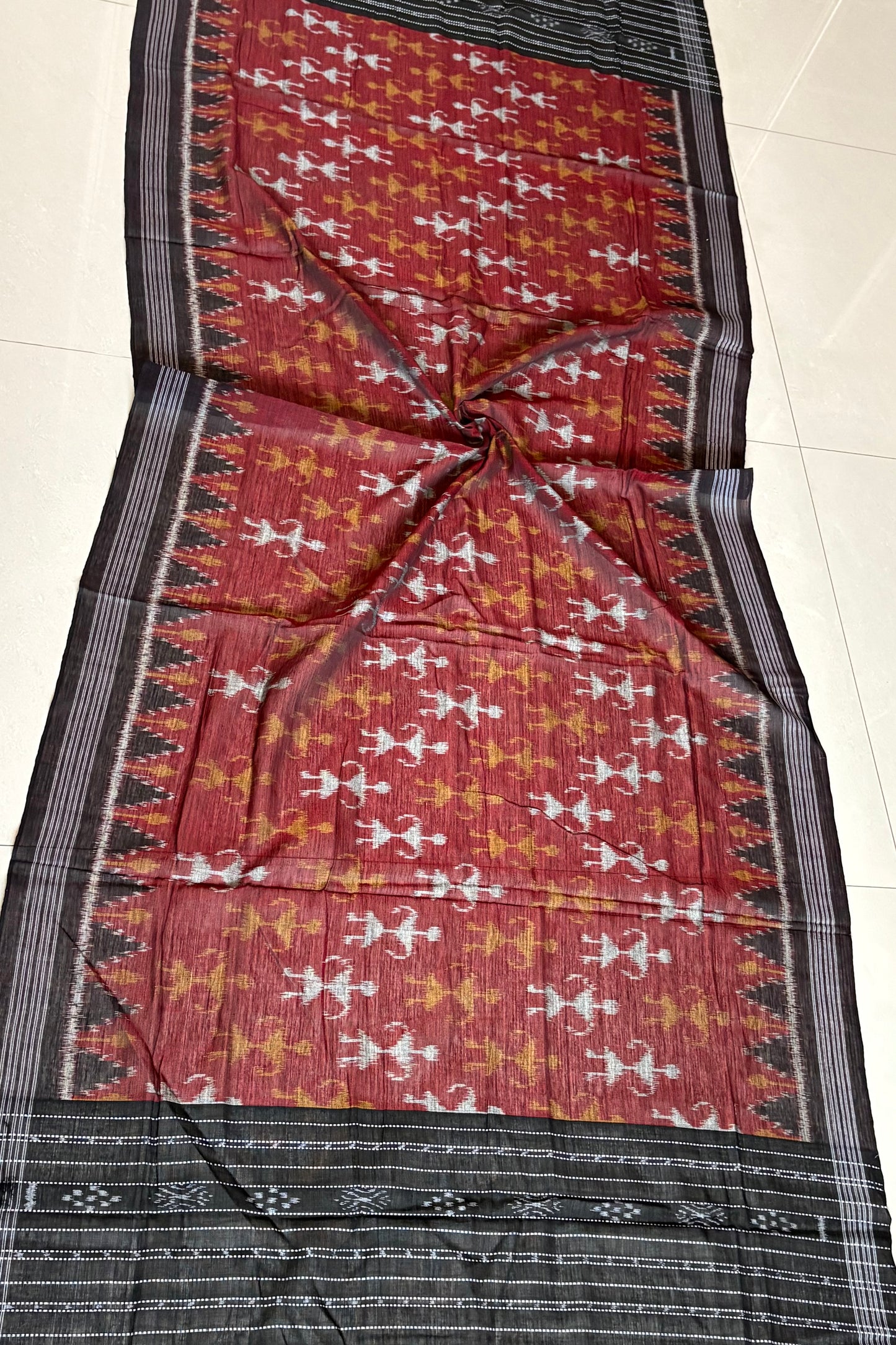Exclusive Odisha Ikkat Pure Cotton Dupatta- Maroon