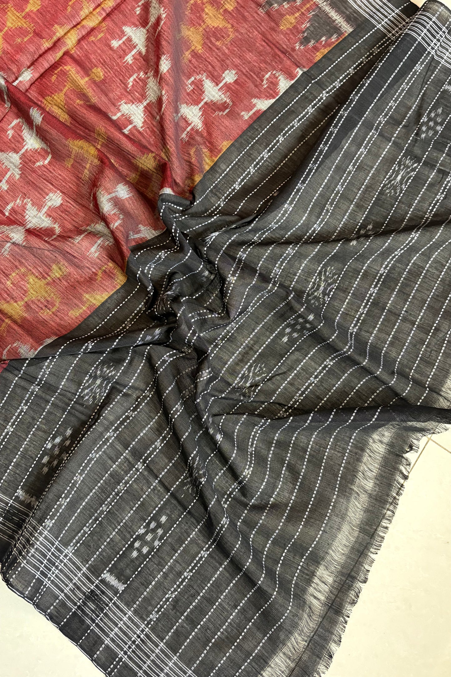 Exclusive Odisha Ikkat Pure Cotton Dupatta- Maroon