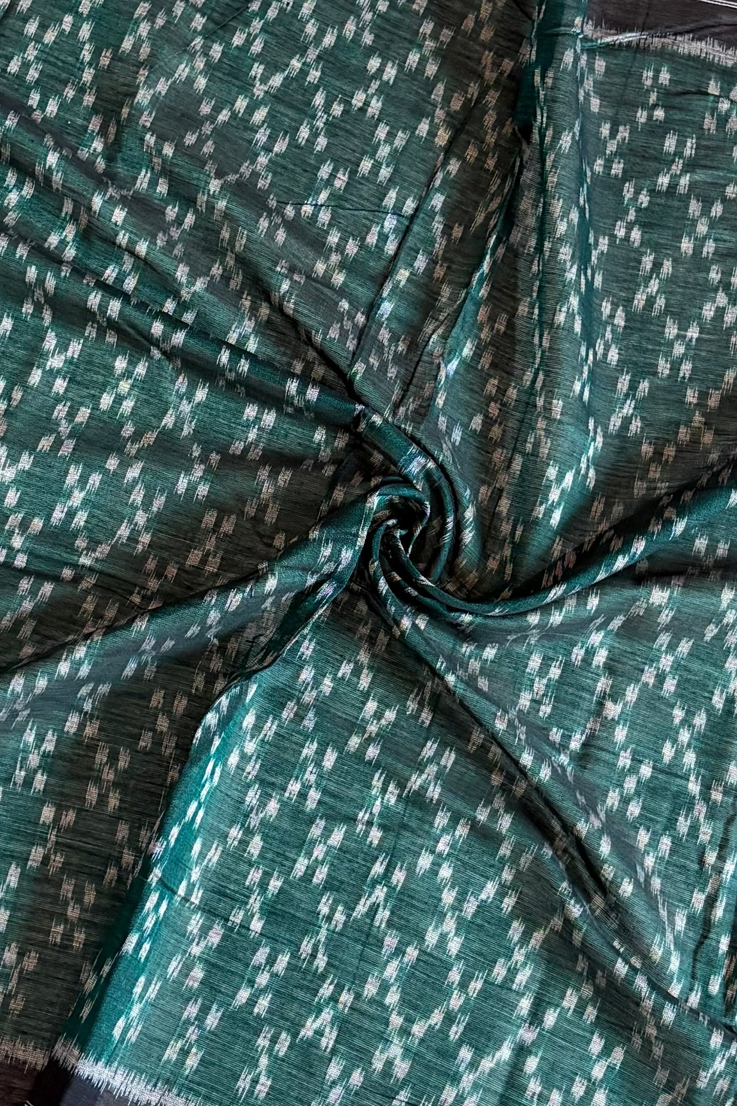 Exclusive Odisha Ikkat Pure Cotton Dupatta-Rama Green