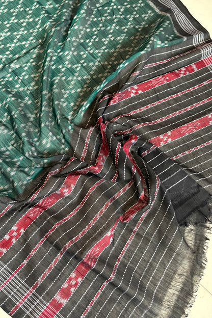 Exclusive Odisha Ikkat Pure Cotton Dupatta-Rama Green
