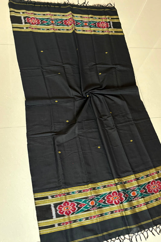Odisha Ikkat Pure Cotton Stole-Black