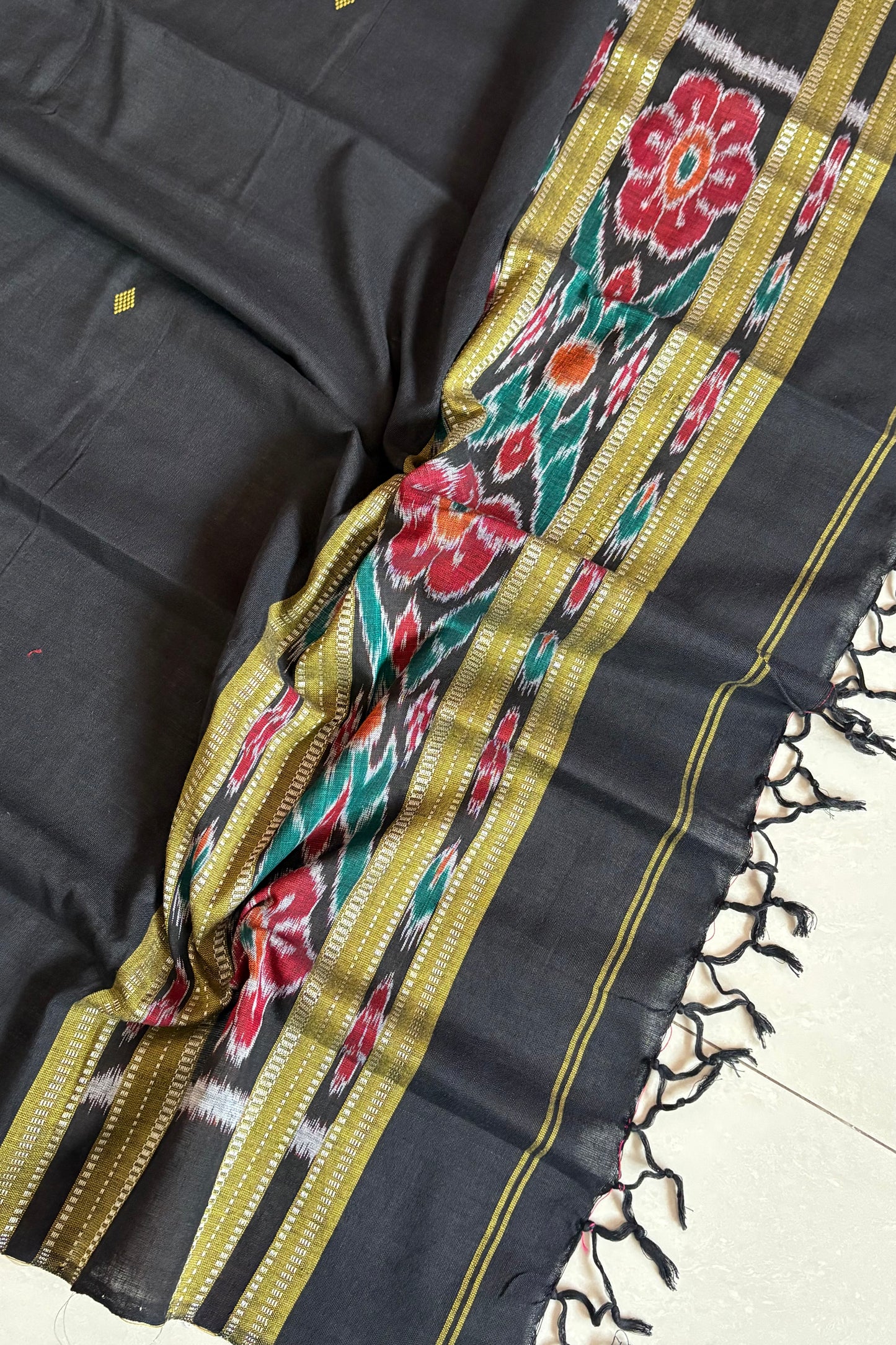 Odisha Ikkat Pure Cotton Stole-Black
