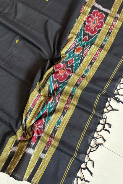 Odisha Ikkat Pure Cotton Stole-Black