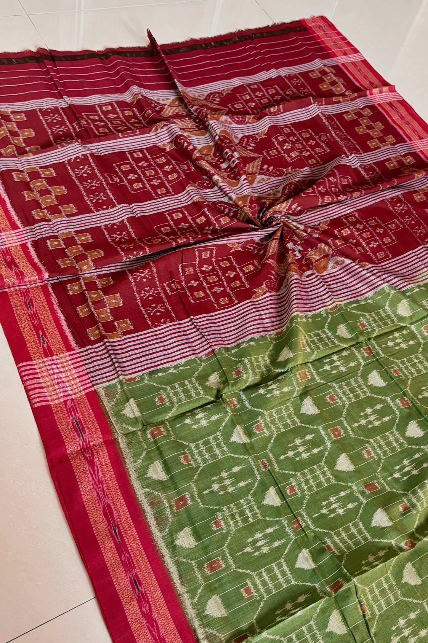 Exclusive Odisha Ikkat Khandua Cotton Saree - Green