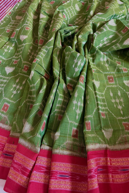 Exclusive Odisha Ikkat Khandua Cotton Saree - Green