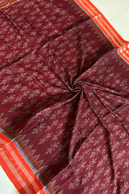 Odisha Ikkat Khandua Cotton Saree -Maroon-Orange