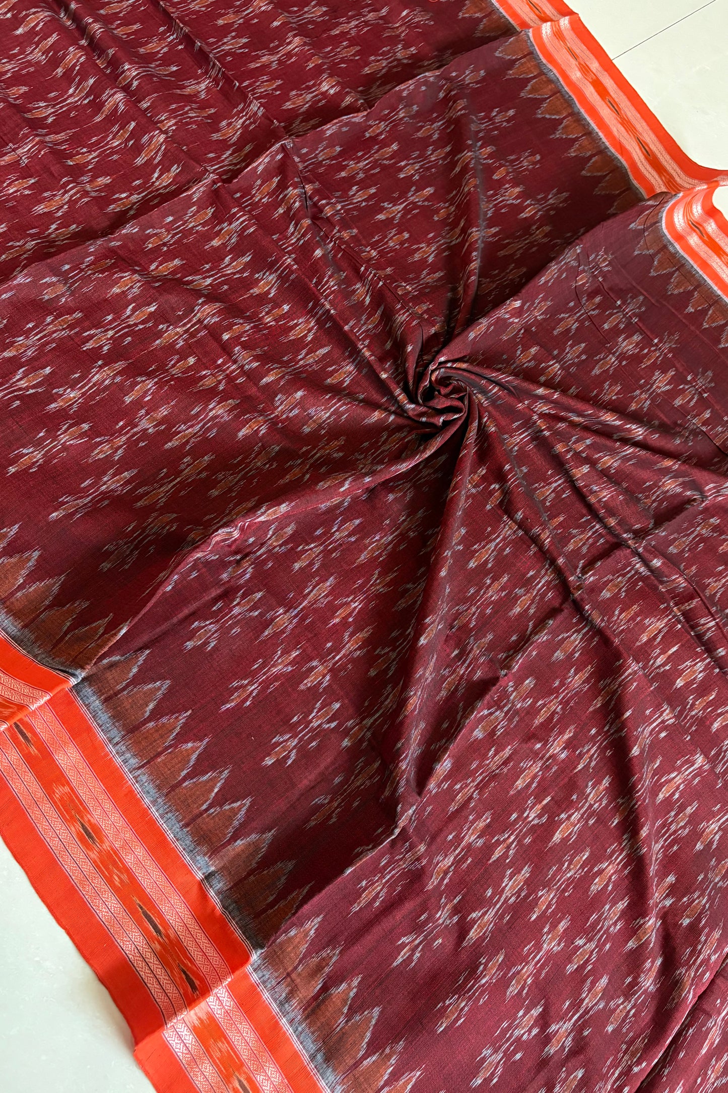 Odisha Ikkat Khandua Cotton Saree -Maroon-Orange