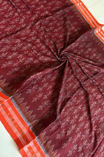 Odisha Ikkat Khandua Cotton Saree -Maroon-Orange