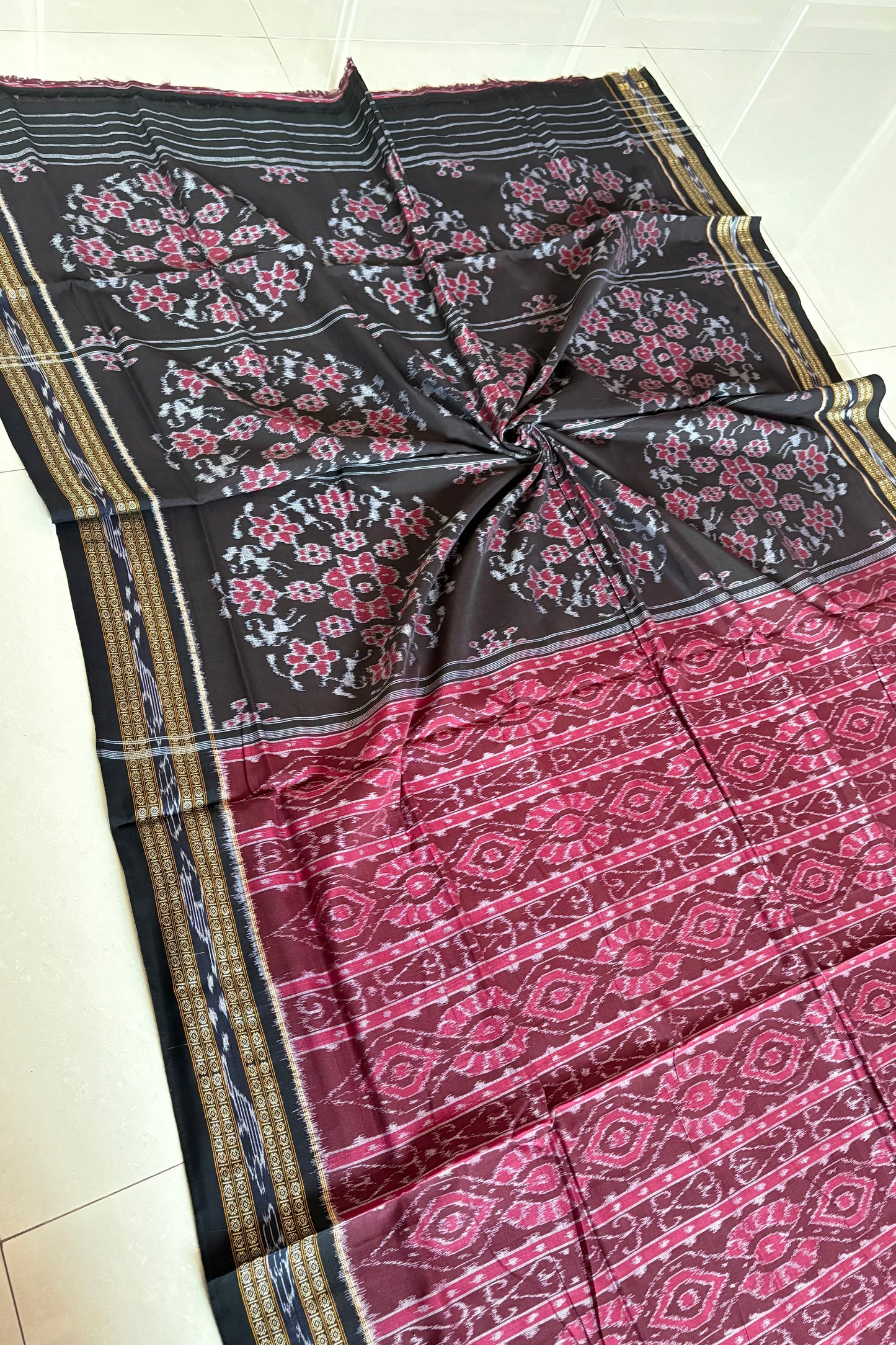 Exclusive Odisha Ikkat Khandua Cotton Saree - Coffee