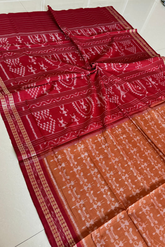 Exclusive Odisha Ikkat Khandua Cotton Saree - Rust Brown