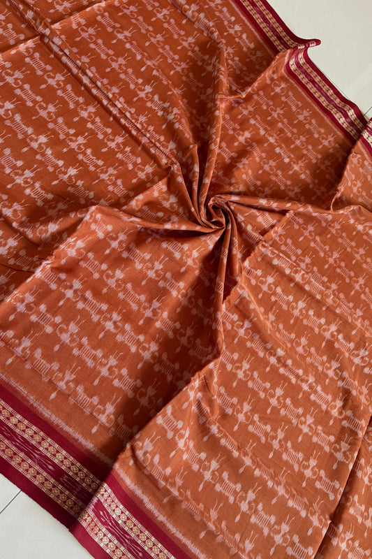 Exclusive Odisha Ikkat Khandua Cotton Saree - Rust Brown
