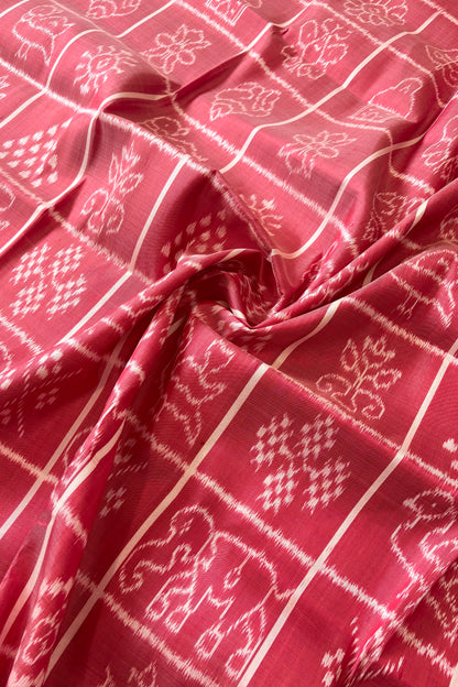 Exclusive Odisha Ikkat Nabakothi Pure Silk Saree- Carrot Red