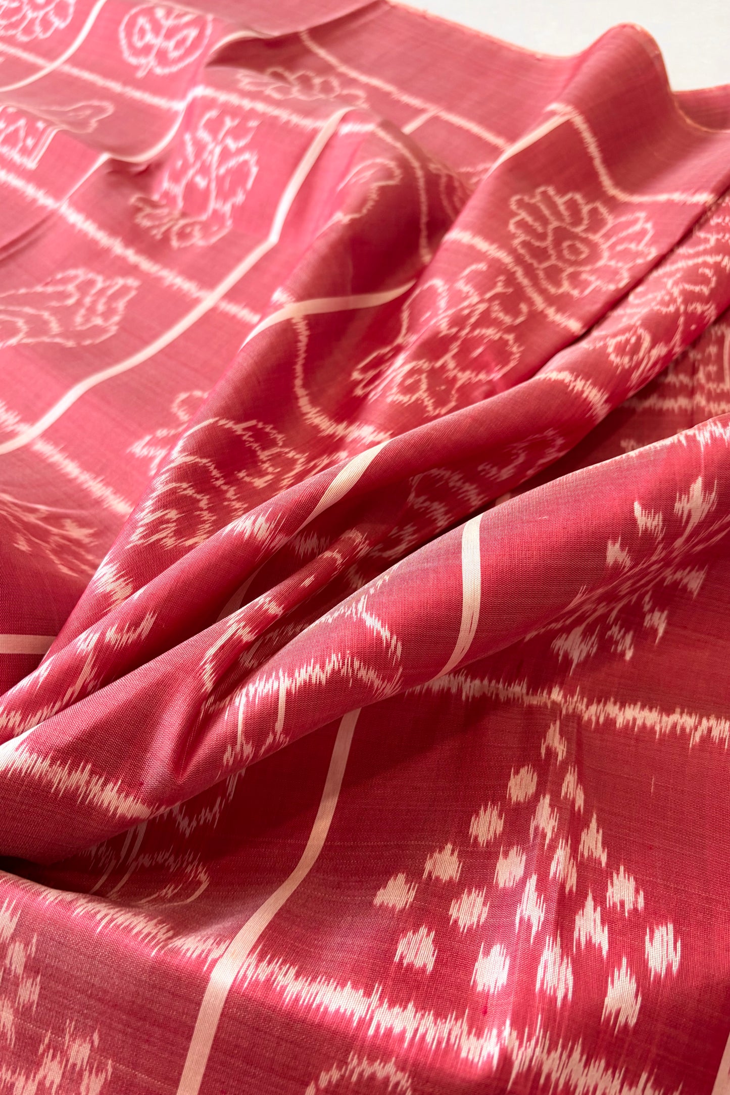 Exclusive Odisha Ikkat Nabakothi Pure Silk Saree- Carrot Red