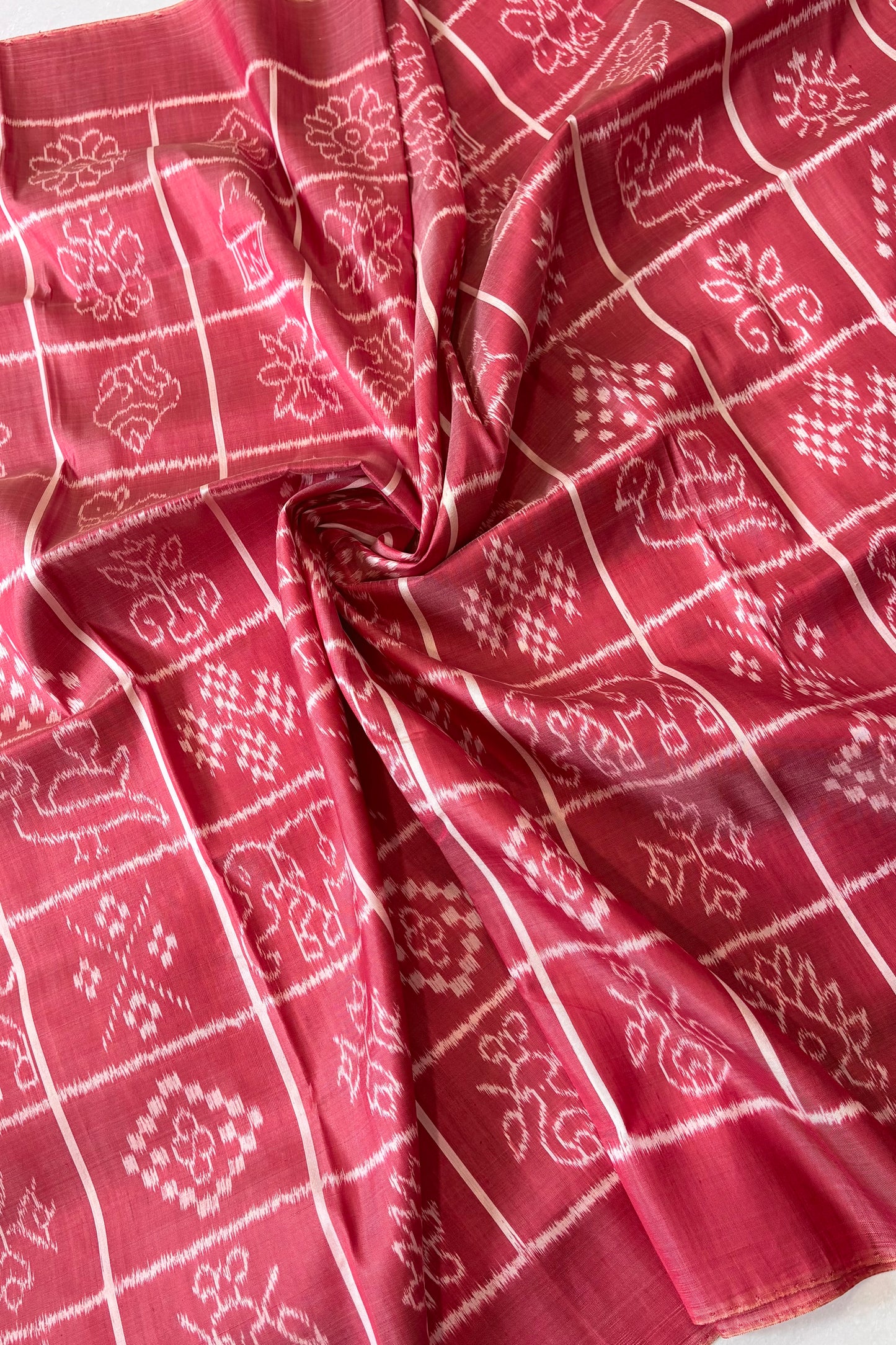 Exclusive Odisha Ikkat Nabakothi Pure Silk Saree- Carrot Red