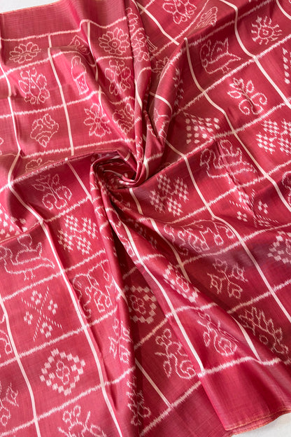 Exclusive Odisha Ikkat Nabakothi Pure Silk Saree- Carrot Red