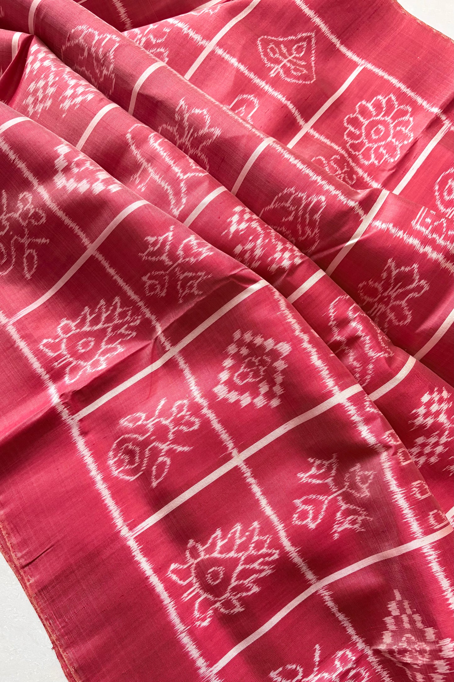 Exclusive Odisha Ikkat Nabakothi Pure Silk Saree- Carrot Red