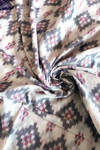 Odisha Ikkat Khandua Cotton Saree- White-Purple